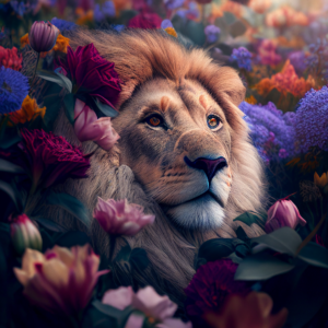 DonJohn_beautiful_lion_in_a_bed_of_flowers_Cinematic_Color_Grad_7d722b32-c21b-4cf3-809f-d3ade0d187fc